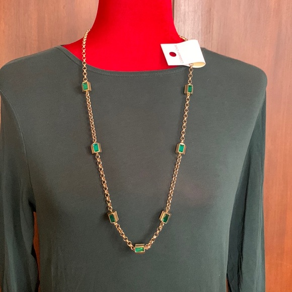 NWT Coldwater Creek Emerald Link Long Golden Necklace - Picture 1 of 8